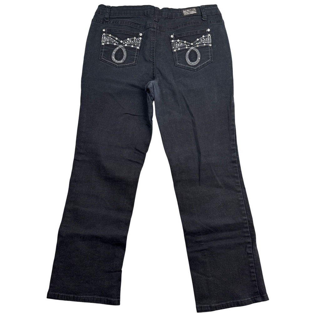 Earl Jean Womens 12P Black Denim Rhinestone Embellished Bootcut Jeans IWP10479BK - Picture 2 of 12